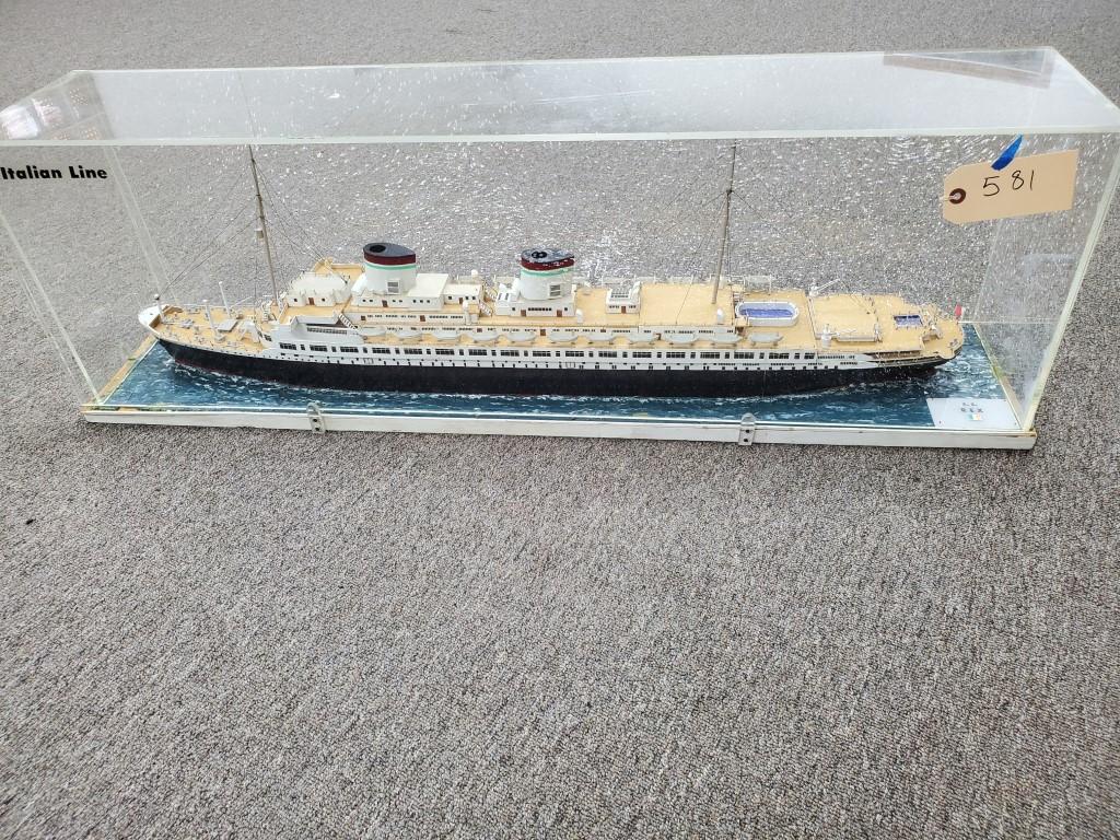 Lot 581- Vintage SS Rex In Display Case, Ship model Approx. 40?L NO RESERVE