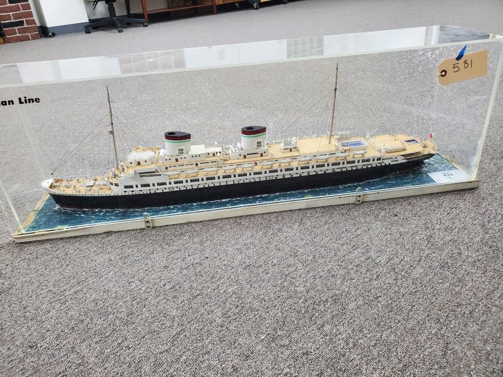 Lot 581- Vintage SS Rex In Display Case, Ship model Approx. 40?L NO RESERVE