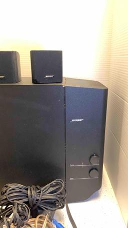 Bose lifestyle model 5 music system with woofer and 3 satellites, working