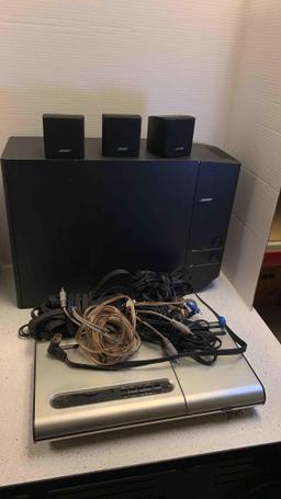 Bose lifestyle model 5 music system with woofer and 3 satellites, working