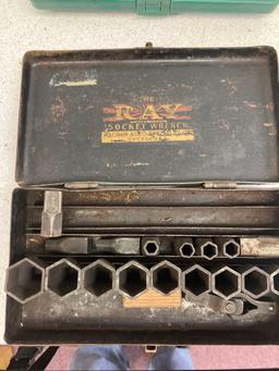 vintage ray socket wrench set Marion HP two riveter and 200 rivets with D 20 countersunk drill zip
