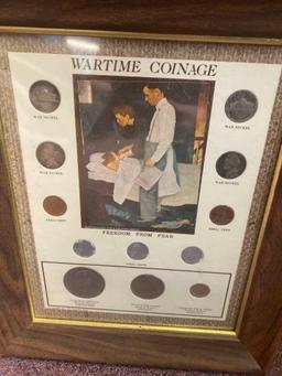 wartime coins, the silver standard, forty niners framed. one album of miscellaneous coins, tokens