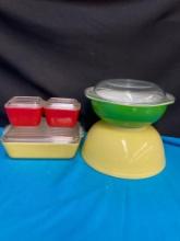 Colorful Pyrex refrigerator dishes mixing bowl