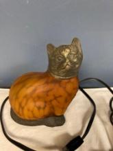 Metal and glass cat lamp