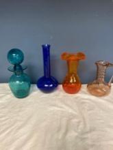 4 pieces of crackle art glass vases
