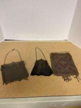 3 antique ladies mesh or beaded purses