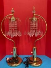 Pair of gold lamps with prisms