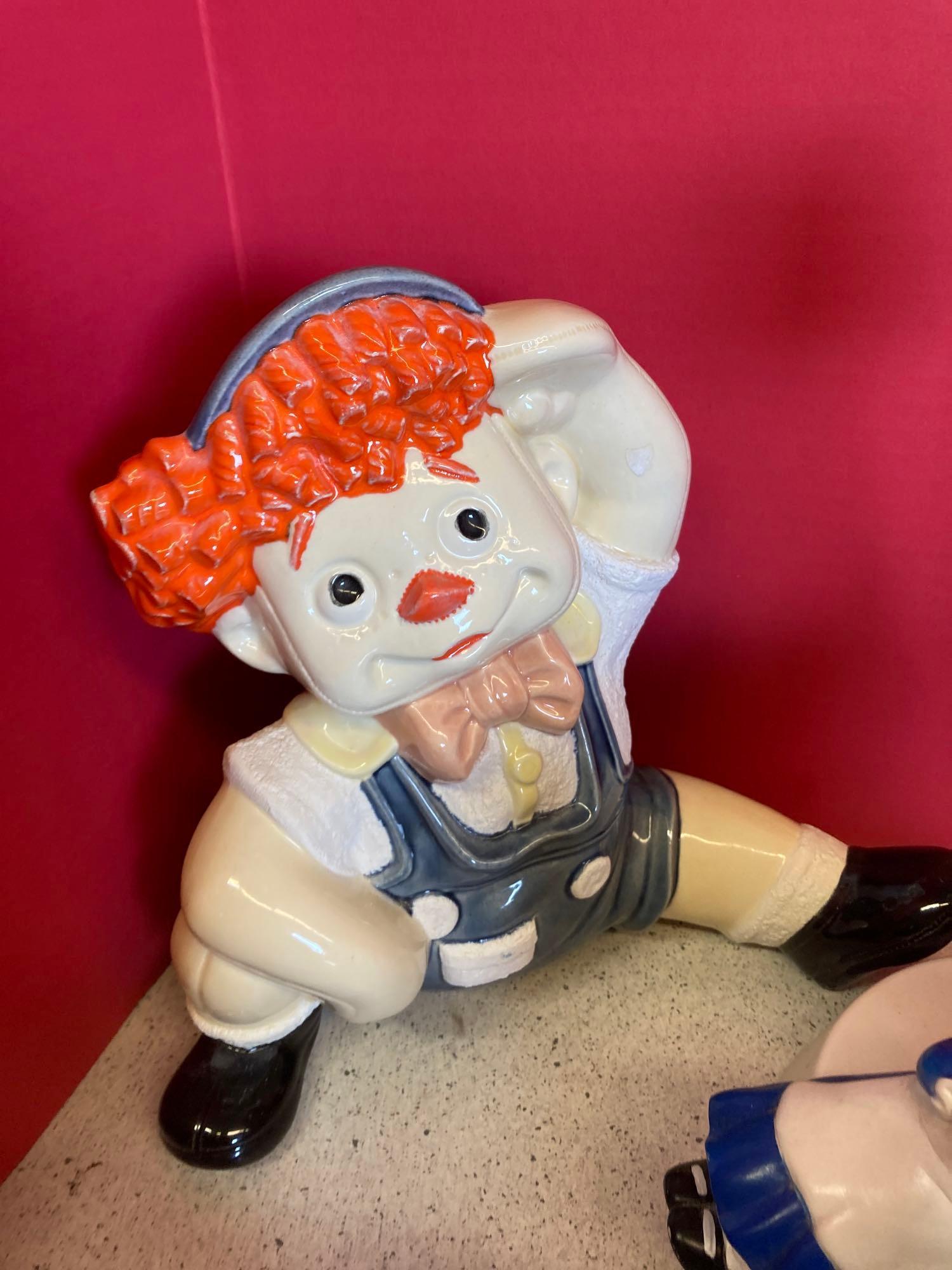 Raggedy Ann and Andy ceramic and plaster and a lamp