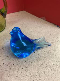 Milk glass hen on nest Murano glass birds crackle glass vase blue glass bird