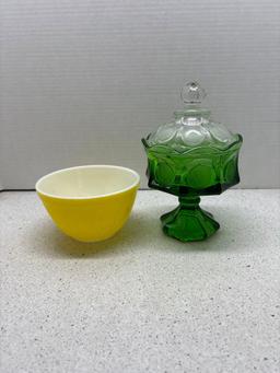 Fostoria coin spot candy dish Pyrex yellow bowl