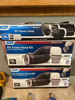 RV sewer hose kits and hoses whisk brooms power grip RV adapters more