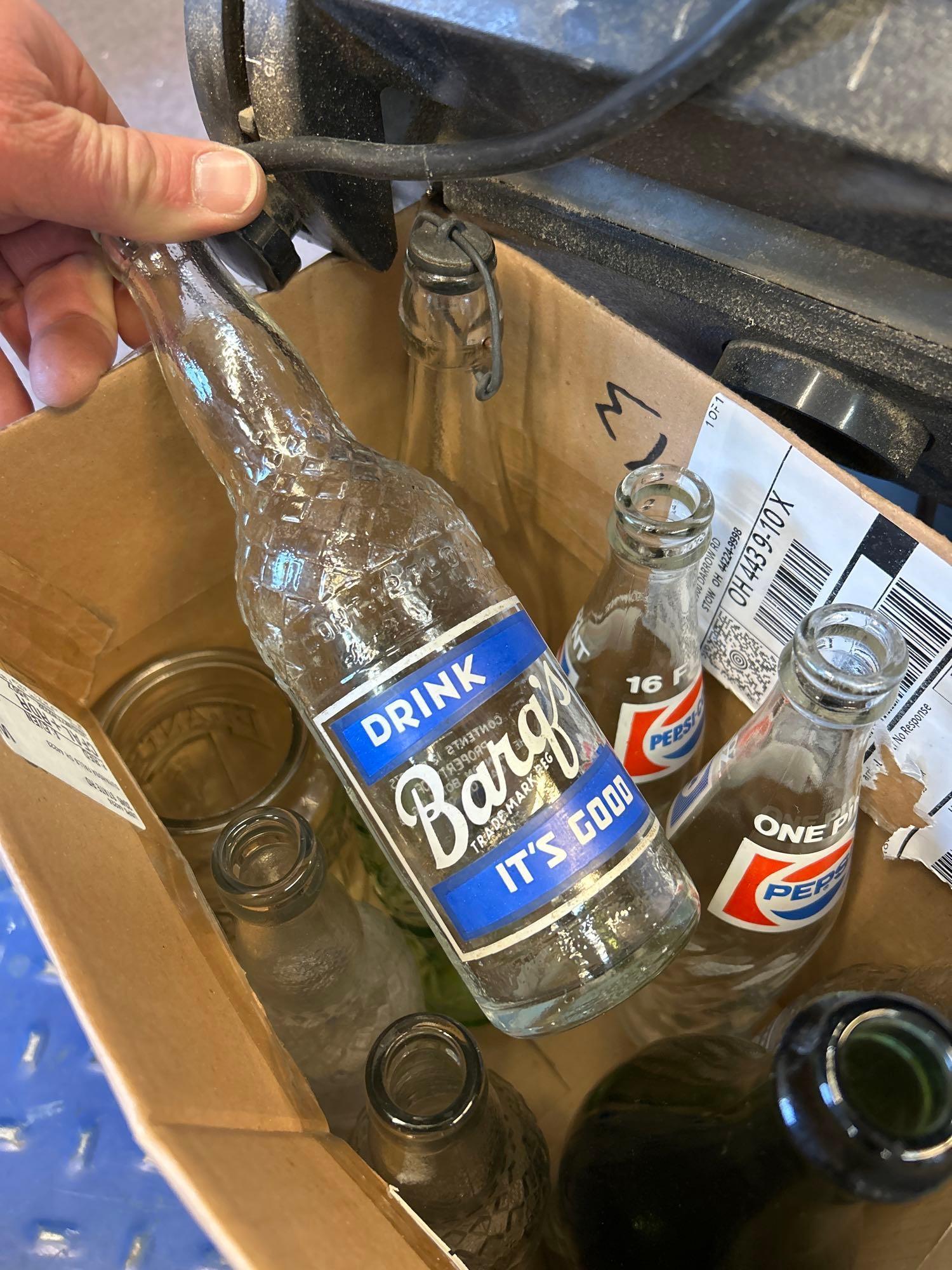 4 boxes of vintage glass, bottles advertising, etc.