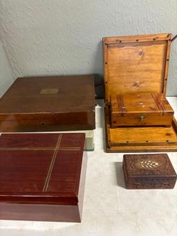 Collection of vintage wooden boxes silver chest etc.