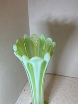 Fostoria heirloom swung green opalescent vase