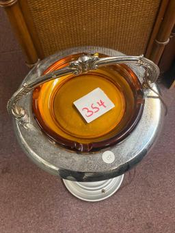 Antique Floor Standing Ashtray with lighted base and Amber glass Ash tray
