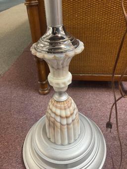 Antique Floor Standing Ashtray with lighted base and Amber glass Ash tray