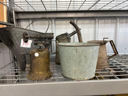 vintage oil cans coal bucket torch etc.