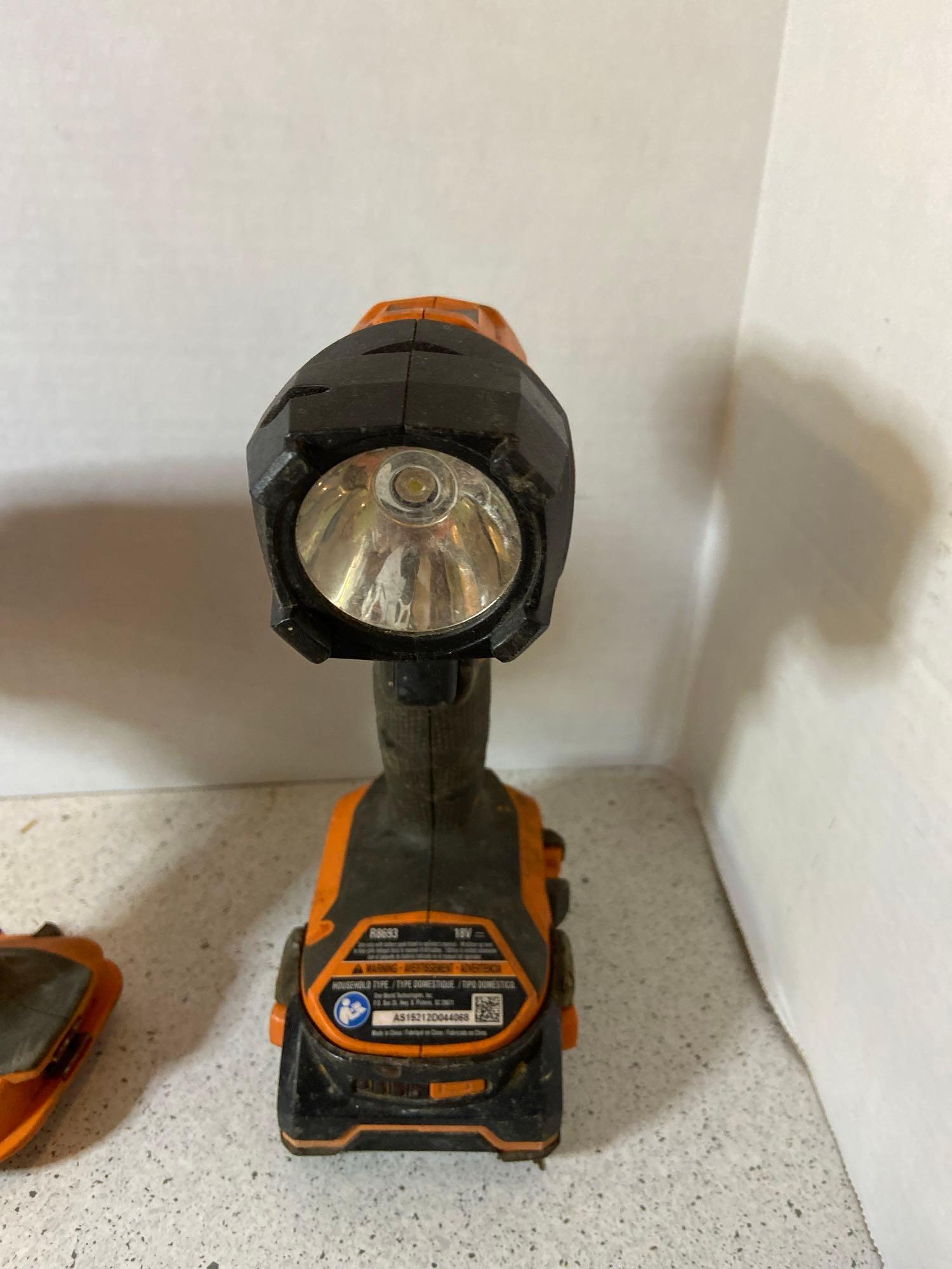 Rigid AM/FM radio drills flashlight angle grinder