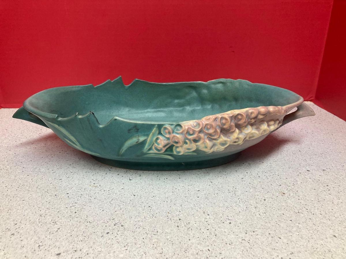 Vintage 1942 Roseville Pottery Foxglove Green #423-12" Double Handled Oblong Console bowl