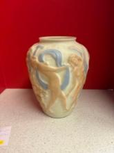 antique Phoenix art glass dancing nudes vase 12 inches tall 8 inches across