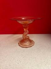 Heisey glass Yeoman dolphin compote Flamingo pink