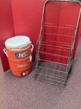 Used Igloo cooler and rolling push cart