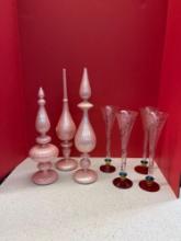 Valerie Parr Hill Pearlize Finnish glass finials and 4 festive champagne glasses