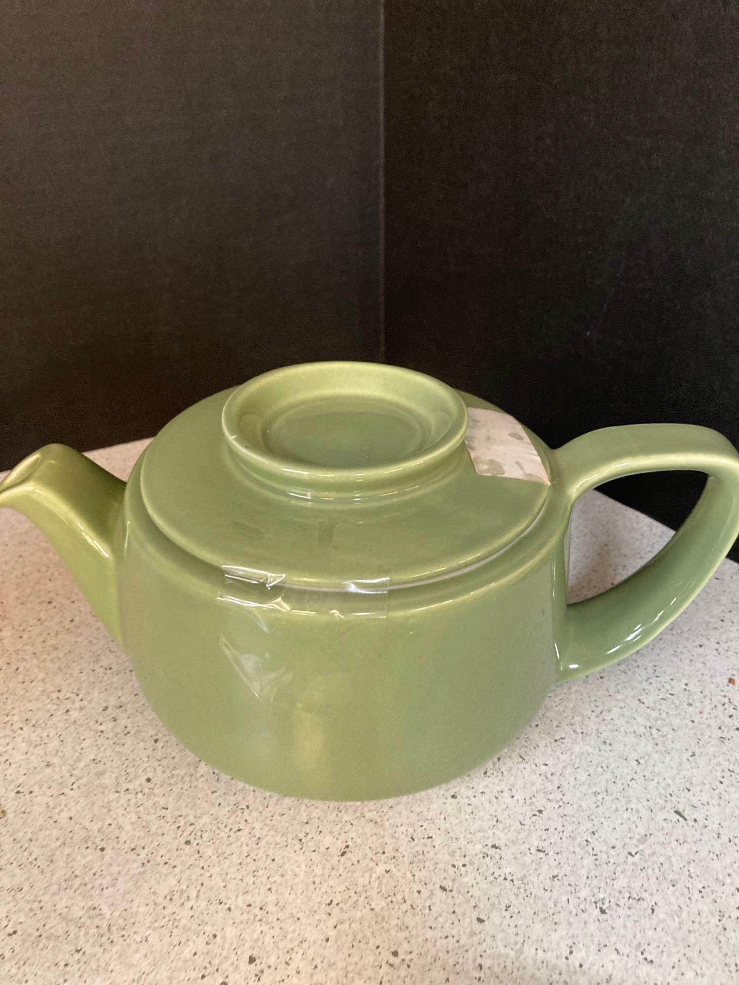 Uranium glass cream and sugar with tray pottery vase Hall tea pot