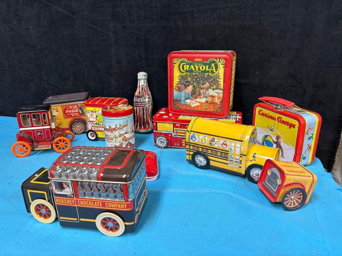 Tin vehicles cars buses lunchboxes et