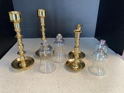 2 pair of Baldwin brass candlesticks with shades