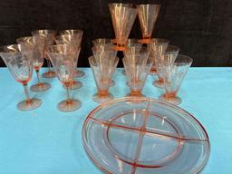 Pink depression glass parfait divided Dish water