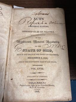 1820 book Acts of a general nature of the 18 general assembly of the state of Ohio