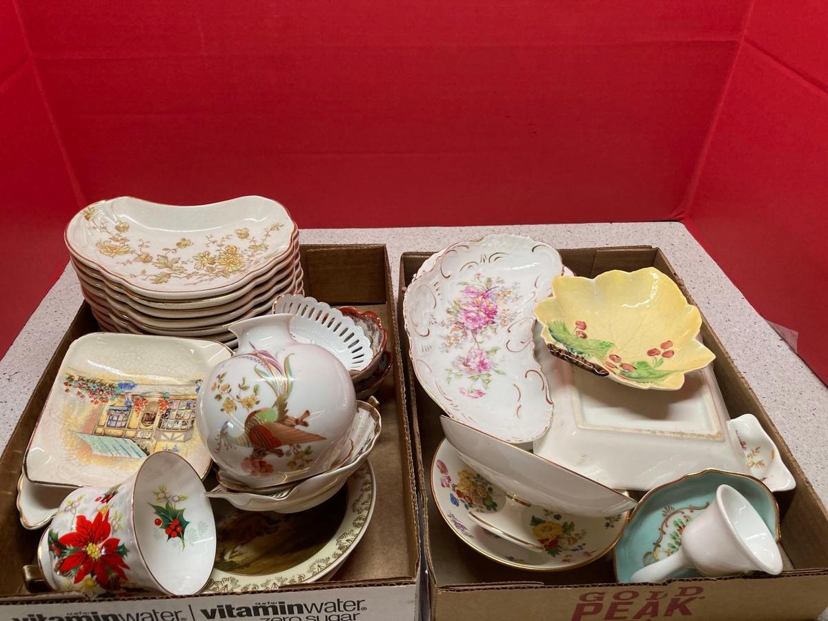 Two flats of small china items