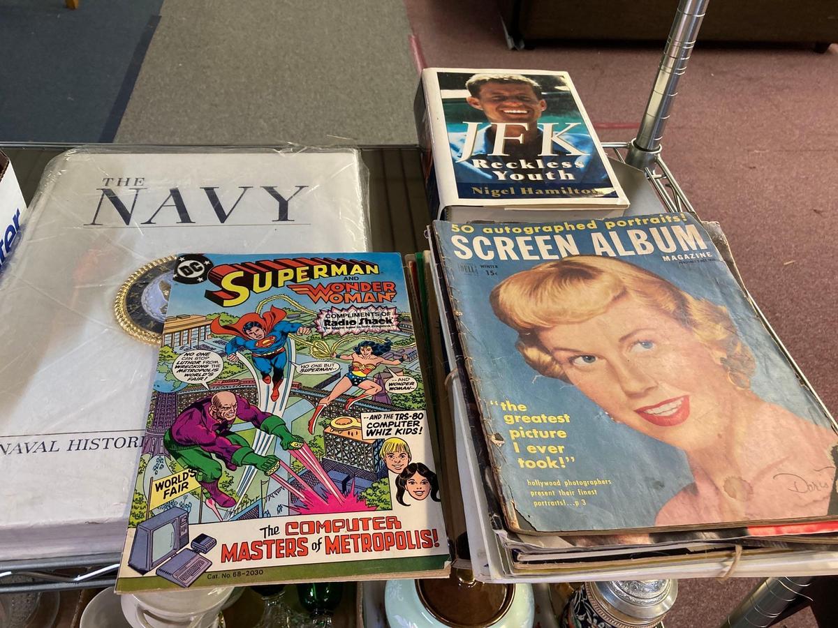 U.S. Navy book, JFK book and magazines and other vintage magazines