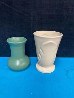 Zanesville Green vase and ivory pottery vase