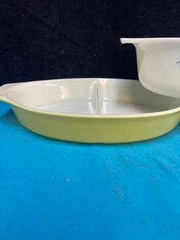 Three Pyrex casserole dishes