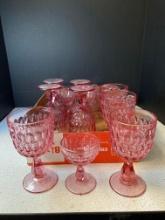 Fenton pink thumbprint colonial goblets