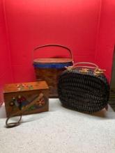 Signed Enid Collins wood purse straw purse made in Hong Kong basket purse