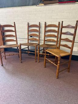 set of 4 ladder back rush bottom chairs