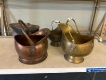 vintage copper brass galvanized coal buckets