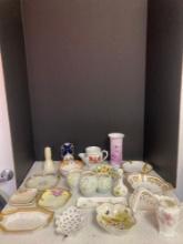 Lot of porcelain and China vases trinket dishes and more