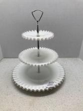 Fenton white ruffled tiered tidbit tray