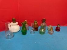 Mini hurricane lamps mixed bottoms and shades