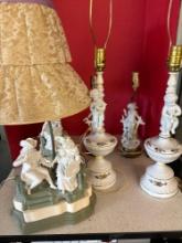 six vintage porcelain lamps