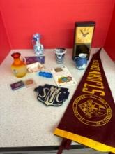 st. John College pennant desk clock slag glass pilgrim glass etc.