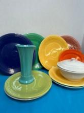 large collection of fiesta dishes vase charger picture bowl