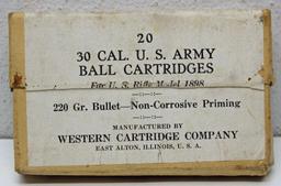 Sealed Full Two Piece Box of (20) .30 Cal. U.S. Army Ball Cartridges for U.S. Rifle Model 1898 220