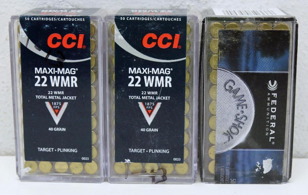 (3) Full Boxes .22 WMR Cartridges - (2) CCI 40 gr. and (1) Federal 50 gr. JHP