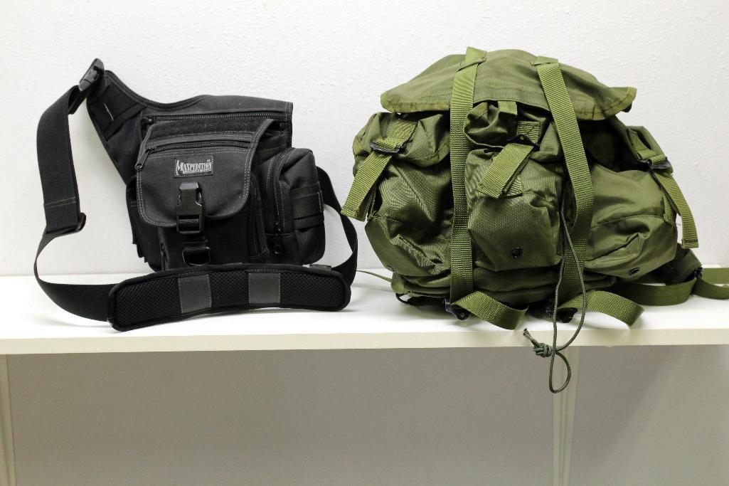 MAXpedition Hard-Use Gear Shoulder Bag and Green Military Backpack
