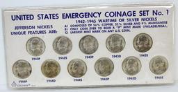 United States Emergency Coinage Set 1942-1945 Wartime Silver Nickel Set